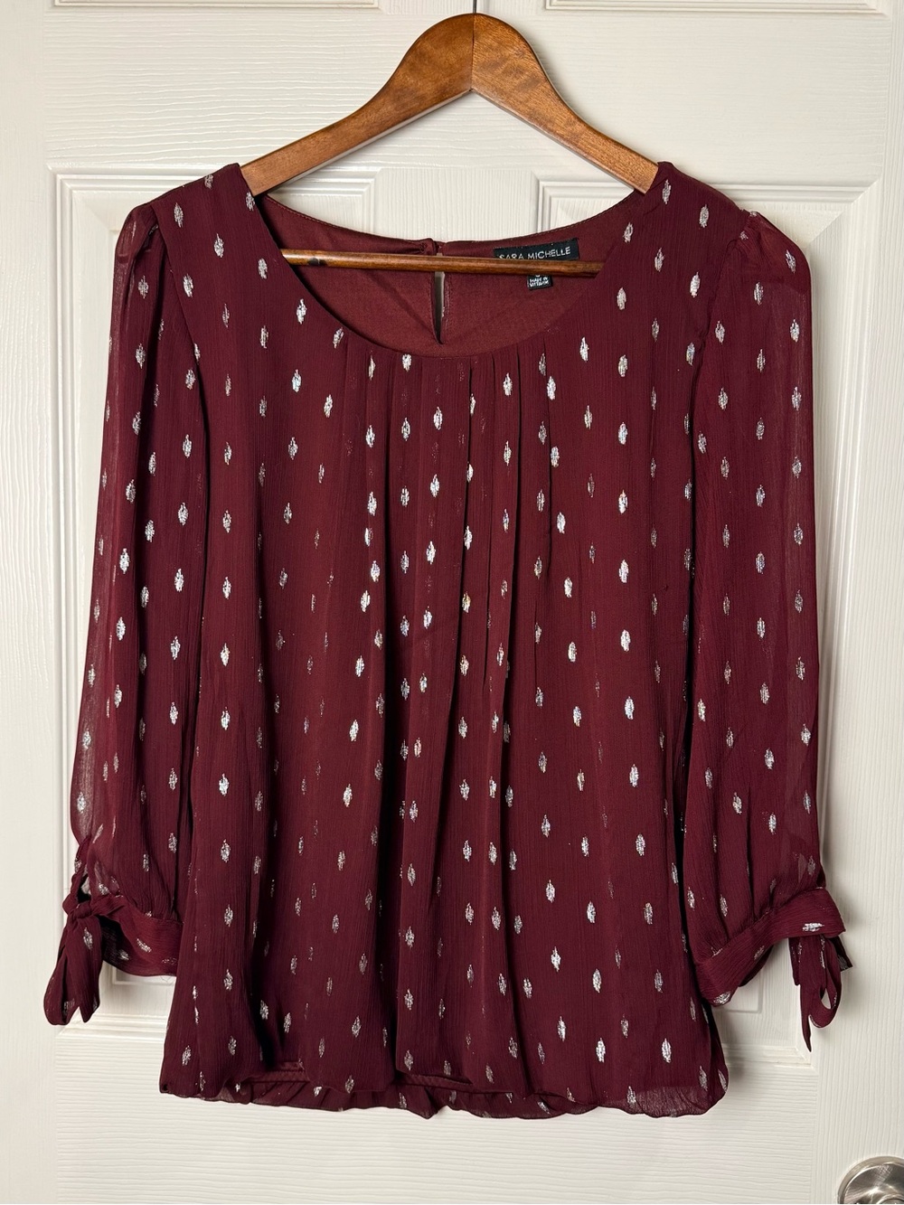 Sara Michelle Wine Blouse with Silver Dot Detail